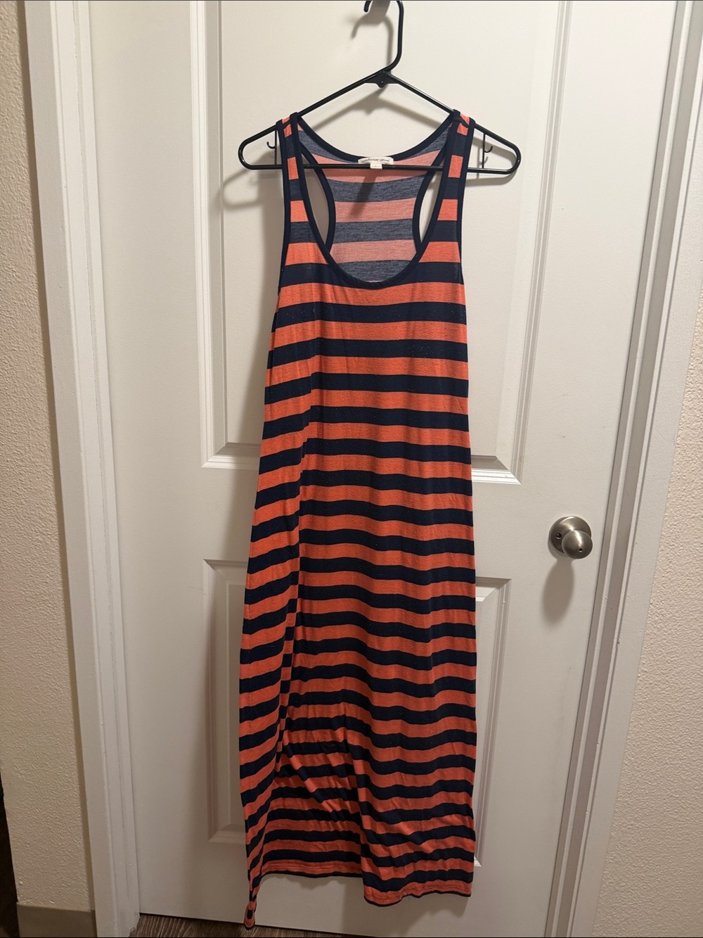 Ambiance Apparel Navy & Coral Striped Racerback Maxi Dress